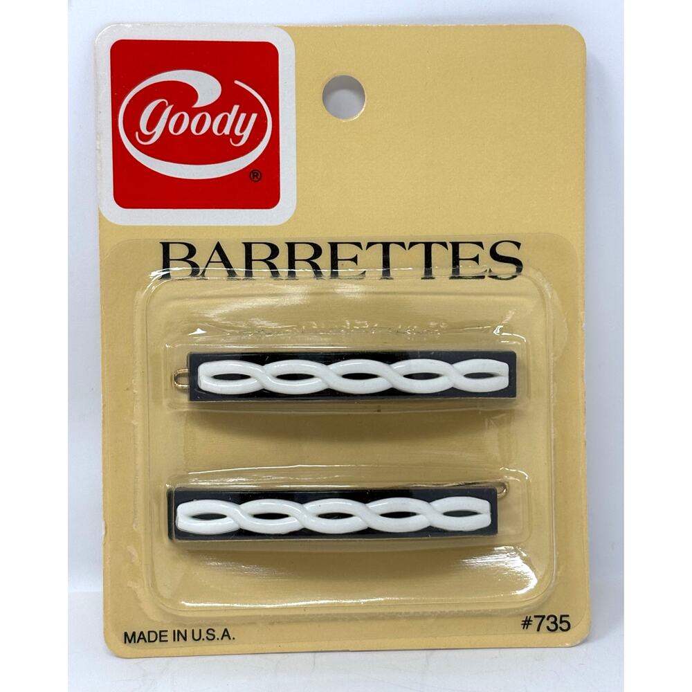 Vintage Goody Barrettes 2.5” Metal Clasp #735 White Black 1982 NIP (2)